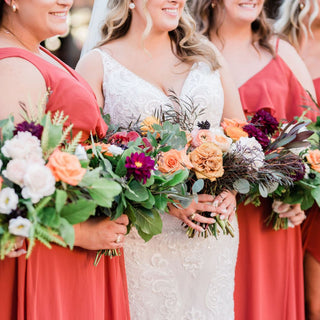 Wedding bouquets for the bride and bridesmaids.