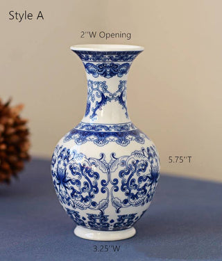 Chinoiserie Bud Vase, Porcelain Vases,  Blue and White Vases: Style C