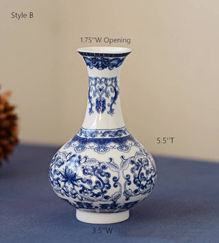 Chinoiserie Bud Vase, Porcelain Vases,  Blue and White Vases: Style C