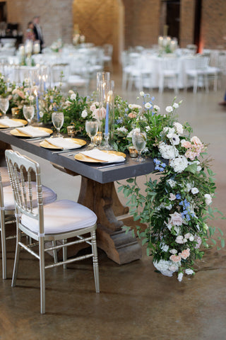 Elegant floral runner for wedding table reception.